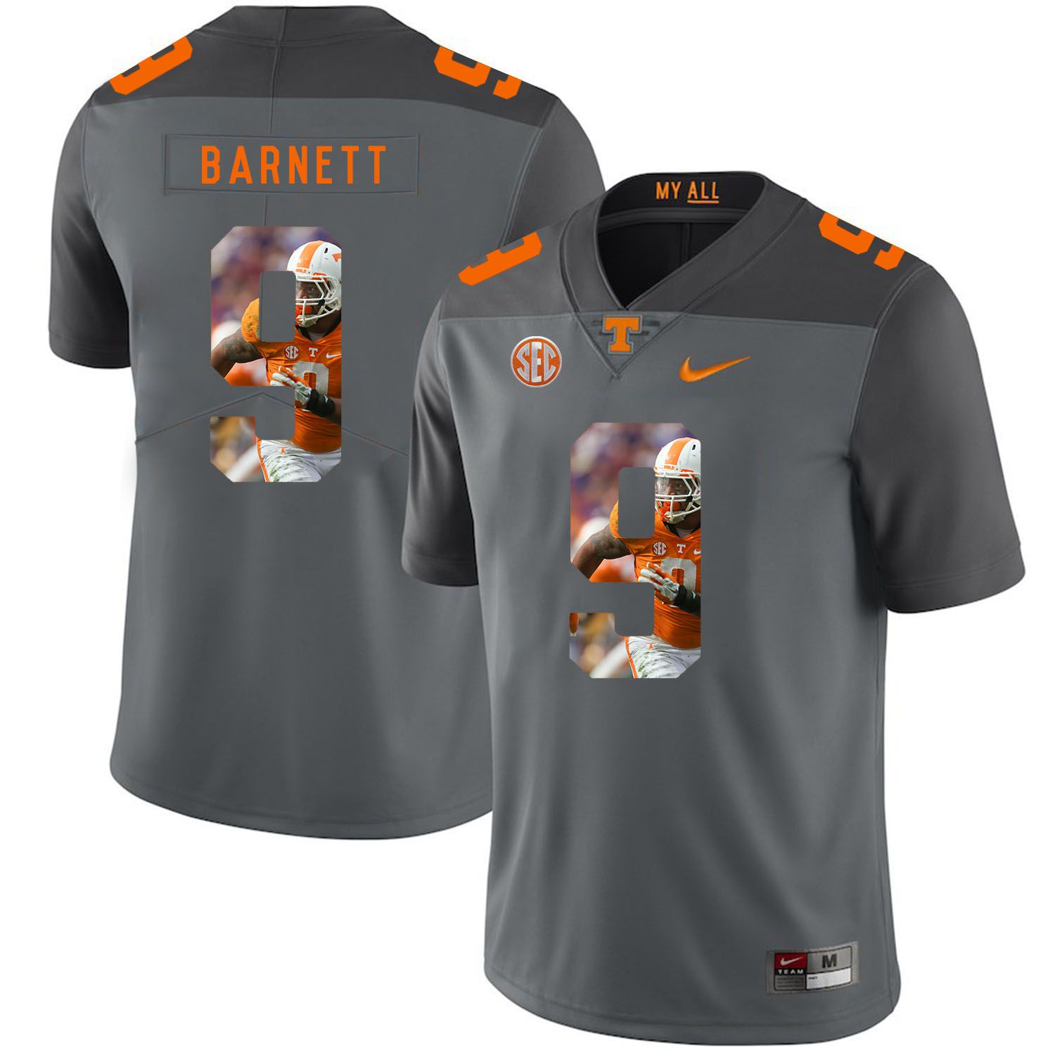 Men Tennessee Volunteers #9 Barnett Grey Fashion Edition Customized NCAA Jerseys